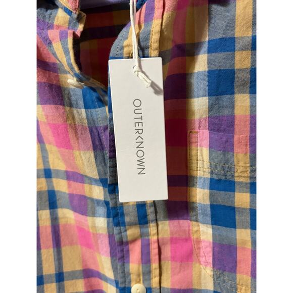 Outerknown Mens Small Plaid Shirt NWT Short Sleeve Organic Cotton Eco Button-Up - Picture 4 of 6